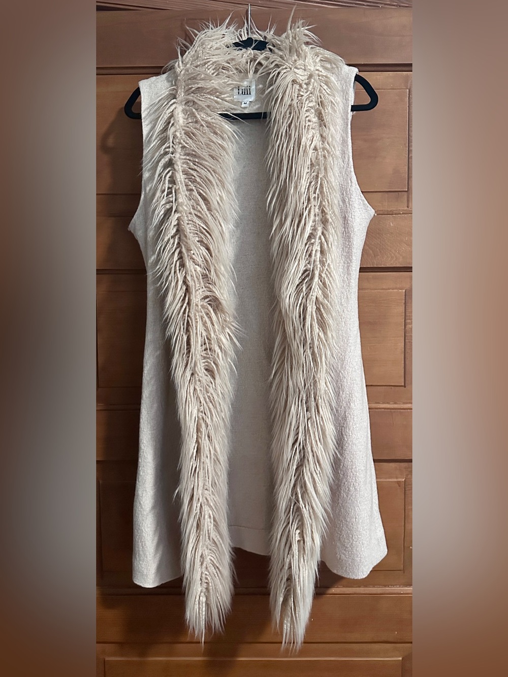 Anthropologie Luii Cream Faux Fur-Trim Sleeveless Vest! Wool! Sz M EUC! Blush